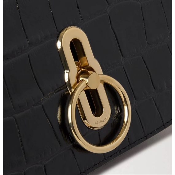 Mulberry Small Amberley Satchel Top Handle Black Shiny Small Croc